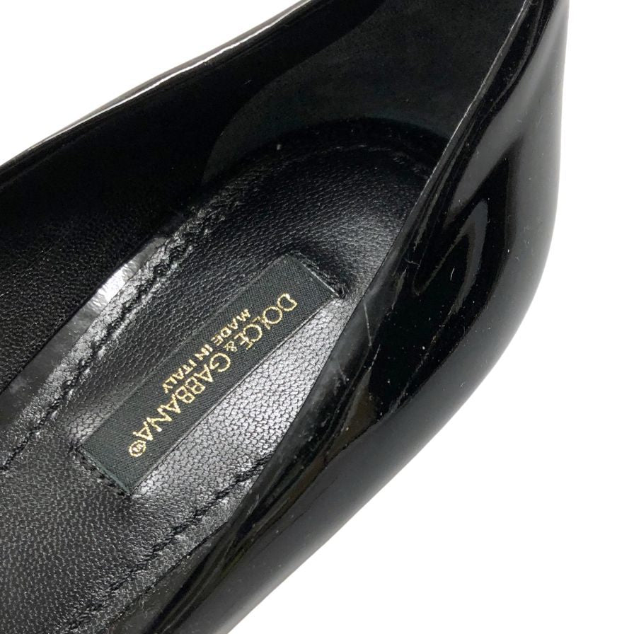 ドルチェ&ガッバーナ エナメル パンプス ビジューリボン レディース サイズ36 ブラック DOLCE&GABBANA 約22.5cm【AFC46】