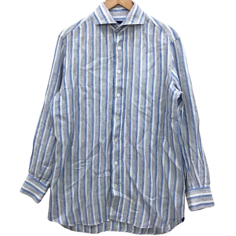 美品◆ラルディーニ 長袖シャツ ストライプ リネン サイズ39 メンズ LARDINI 【AFB17】