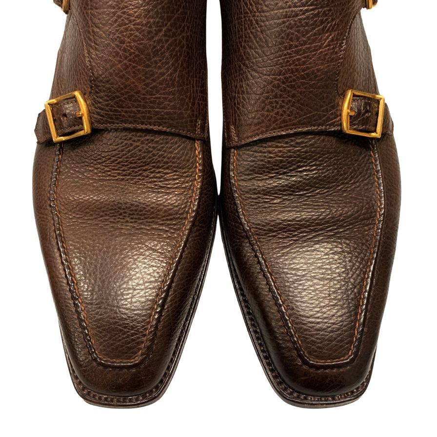 シルバノラッタンジ ダブルモンク グレインレザー ブラウン サイズUK6.5 メンズ Silvano Lattanzi ビジネスシューズ 約25.0cm【LA】【中古】