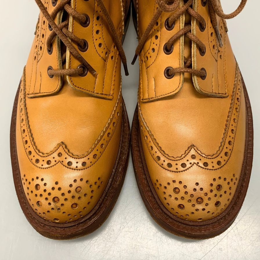 トリッカーズ カントリーブーツ M2508 モールトン カーフ メンズ サイズ7ハーフ ベージュ Tricker`s ブーツ 約26.5cm【LA】【中古】