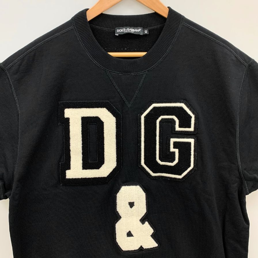 美品◆ドルチェ&ガッバーナ 半袖トップス トレーナー ロゴワッペン レディース サイズ42 ブラック DOLCE&GABBANA 【AFB14】