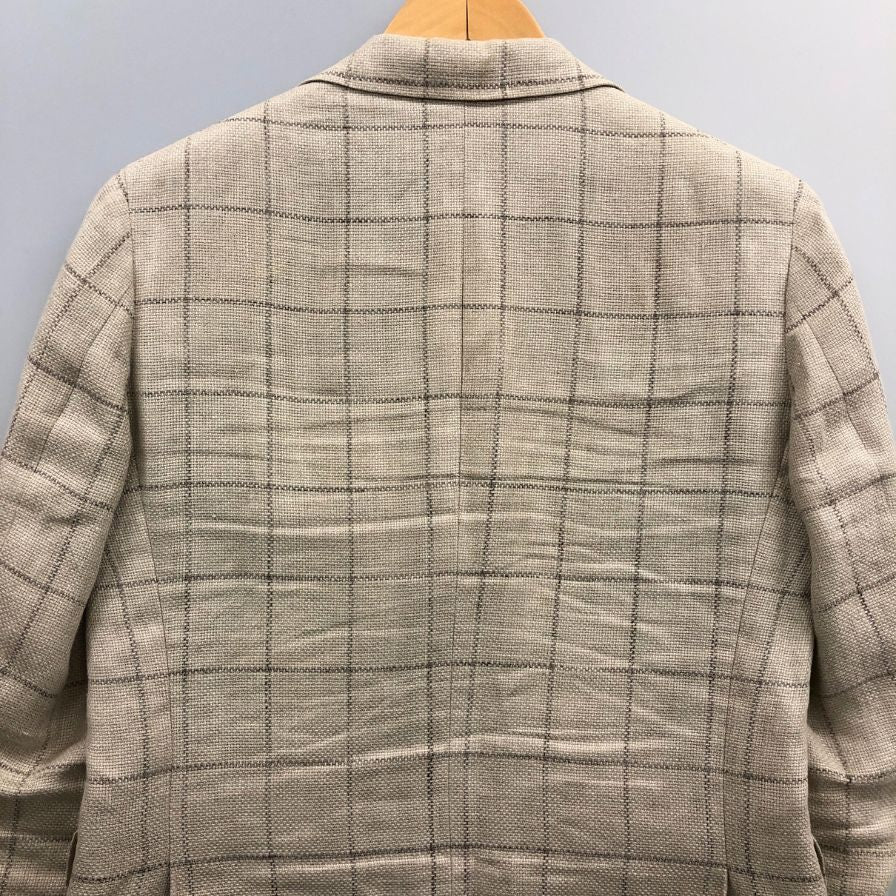 中古◆スーツセレクト リネン テーラードジャケット JSJ2056 ベージュ サイズA5 メンズ チェック SUIT SELECT DORAGO 【AFB33】