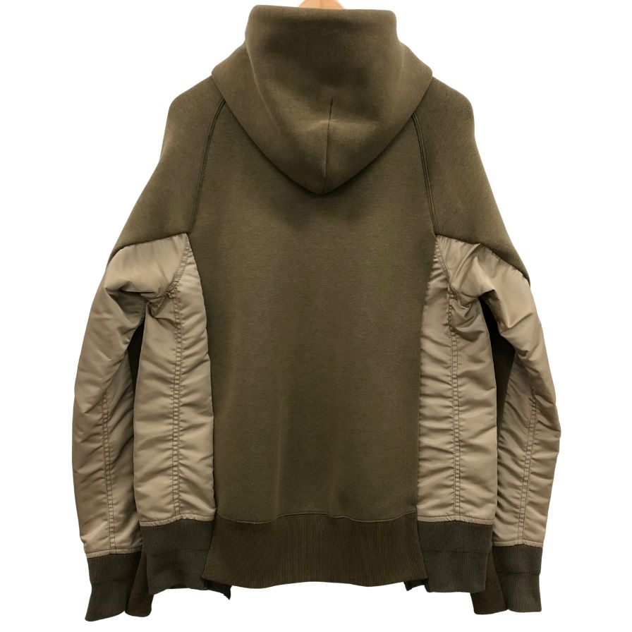 美品◆サカイ ジップアップパーカー スポンジスウェット ブラウン サイズ2 メンズ Sacai Sponge Sweat x Nylon Twill Hoodie 【AFB8】
