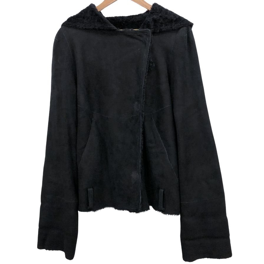 中古◆ソニアリキエル レザー フーディージャケット ムートン ラム革 レデイース サイズ40 ブラック SONIA RYKIEL 【AFB23】