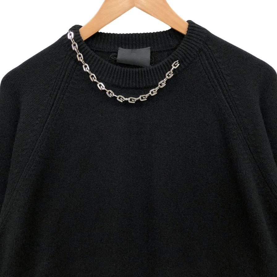 極美品◆ジバンシー ラウンドネックニット セーター ネックチェーン レディース カシミア サイズM ブラック BW90CM4Z9K GIVENCHY 【AFB5】