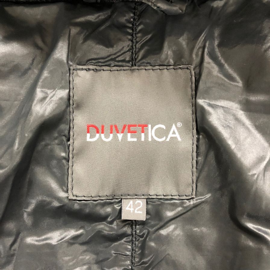 美品◆デュベティカ ダウン ダッフルコート風 切替し ファー付きフード ネイビー メンズ サイズ42 DUVETICA 【AFA24】