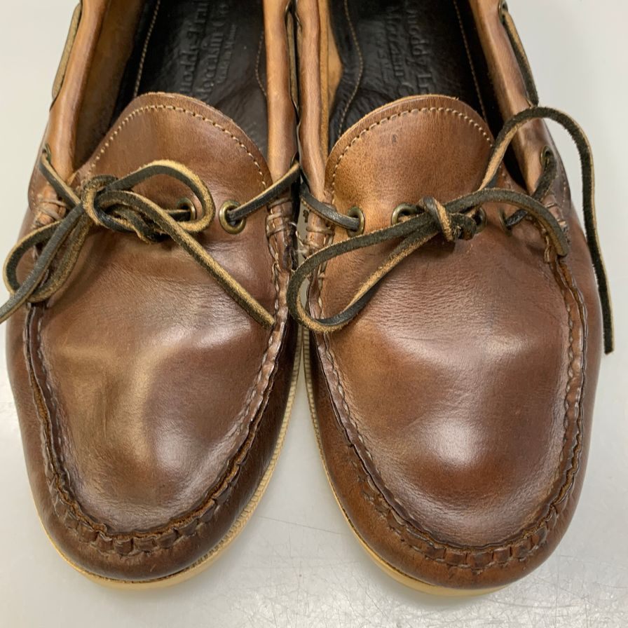 クオッディトレイルモカシン デッキシューズ レザー メンズ ブラウン サイズ8.5 quoddy trail moccasin 約26.5cm【AFC47】