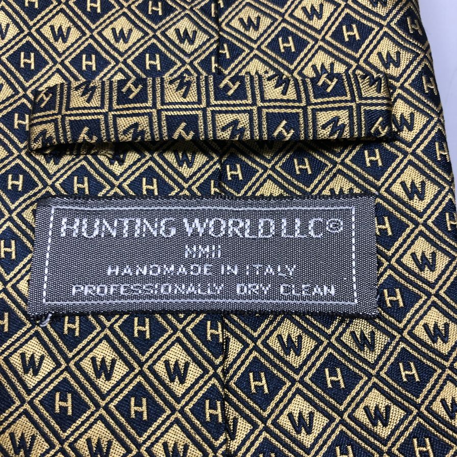ハンティングワールド ネクタイ シルク 総柄 イエロー メンズ HUNTING WORLD【AFI18-3】