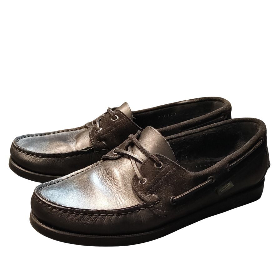 パラブーツ BEAMSF レザーデッキシューズ バース カーフスエードコンビ ブラック メンズ UK7.5 PARABOOT BARTH デッキシューズ 約26.0cm【LA】【中古】