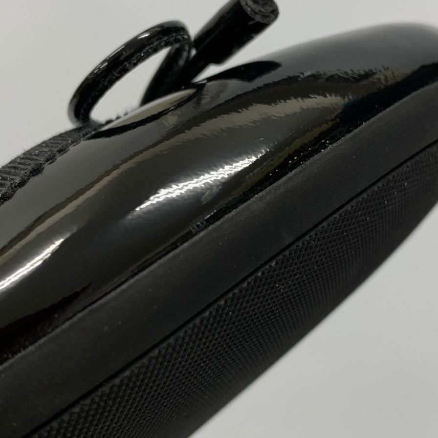 プラダ エナメル パテントレザー フラットシューズ ロゴ&リボンあしらい レディース サイズ36 ブラック PRADA 約22.5cm【AFC47】