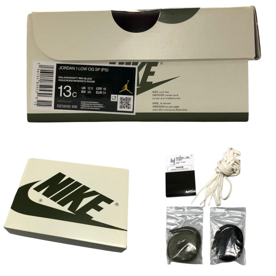 ナイキ スニーカー エアジョーダン 1 ロウ DZ5909ー700 トラヴィススコット キッズ サイズ19cm Nike PS Air Jordan 1 Low OG MEDIUM OLIVE Travis Scott 約19.0cm【AFD5】