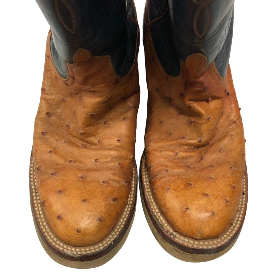 アンダーソン ビーン ブーツ カンパニー ローパーブーツ オーストリッチ&レザー コンビ メンズ サイズ8D ブラウン ネイビー ANDERSON BEAN BOOT COMPANY 約27.0cm【AFC54】