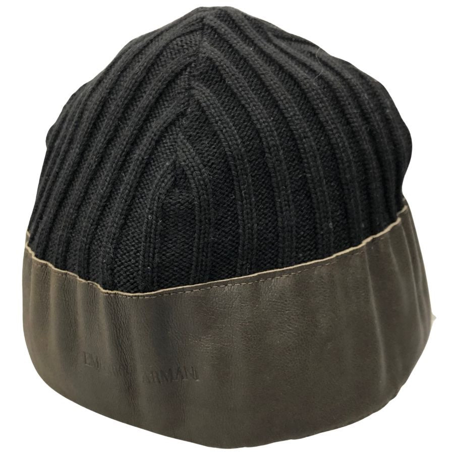 エンポリオアルマーニ ニット帽 レザー切替 ブラック サイズ59 EMPORIO ARMANI