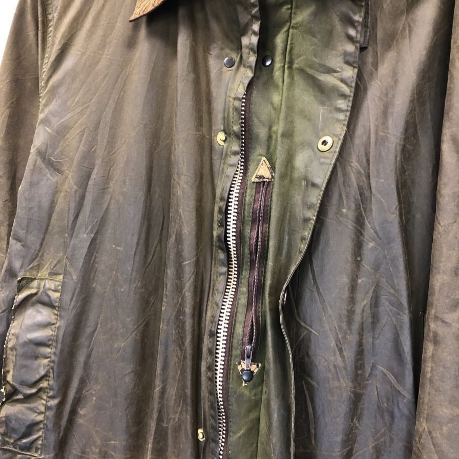 中古■バブアー ボーダー 2ワラント オイルドジャケット YKKジップ メンズ サイズC36 カーキ barbour 【AFA3】