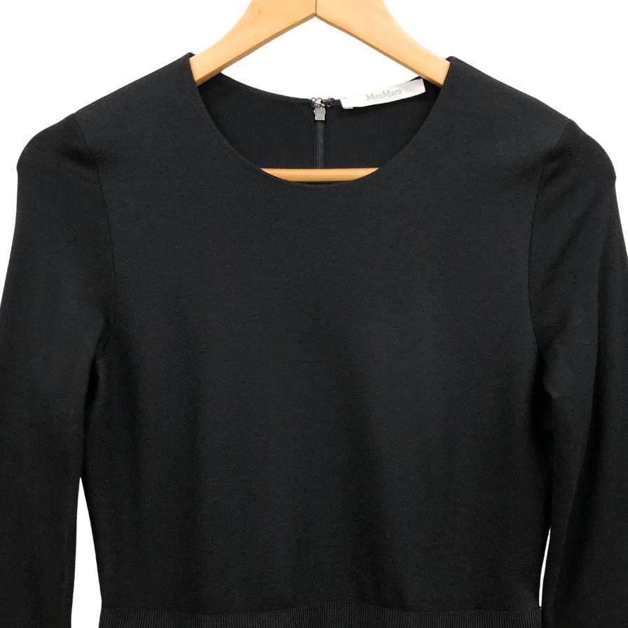 美品◆マックスマーラ ワンピース 長袖 カットソー ウール 切替 ネイビー レディース サイズ42 MAX MARA 【AFB25】