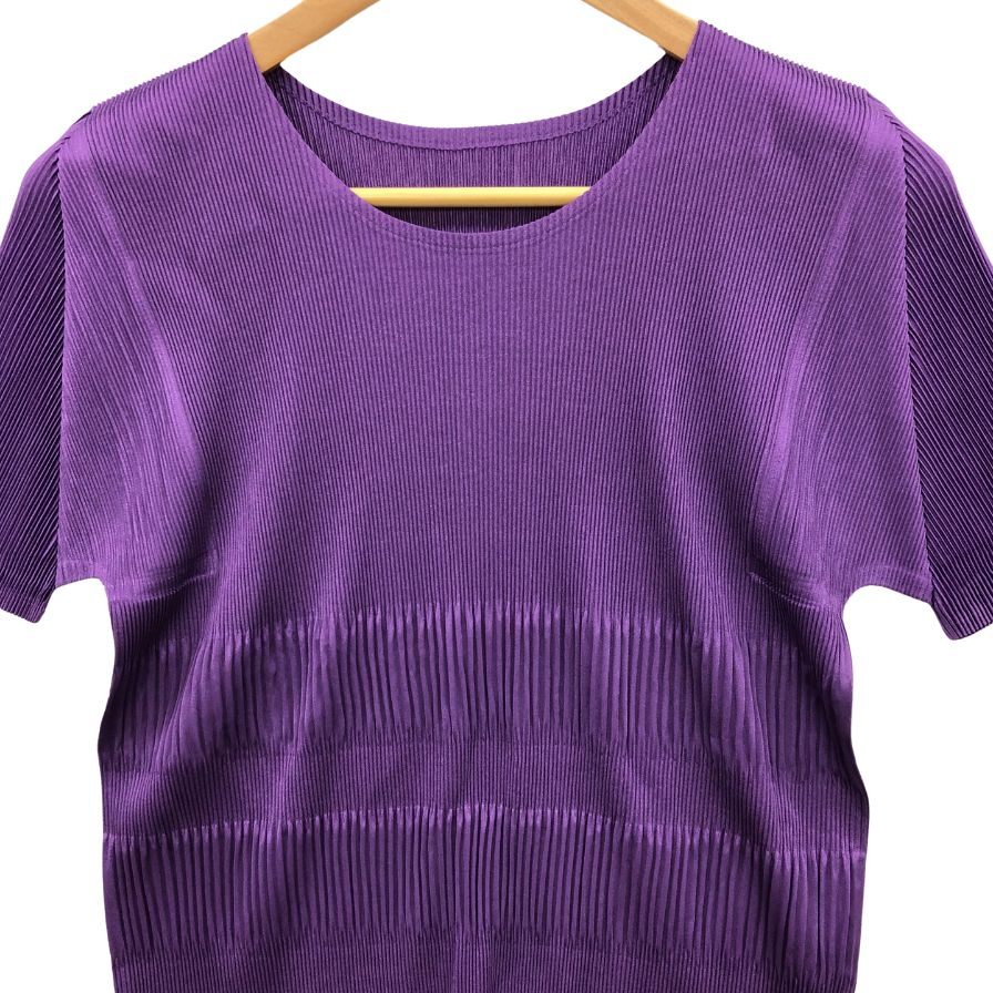 極美品◆プリーツプリーズ イッセイミヤケ 半袖カットソー パープル レディース サイズ3 PP93-FK882 PLEATS PLEASE ISSEY MIYAKE 【AFB16】