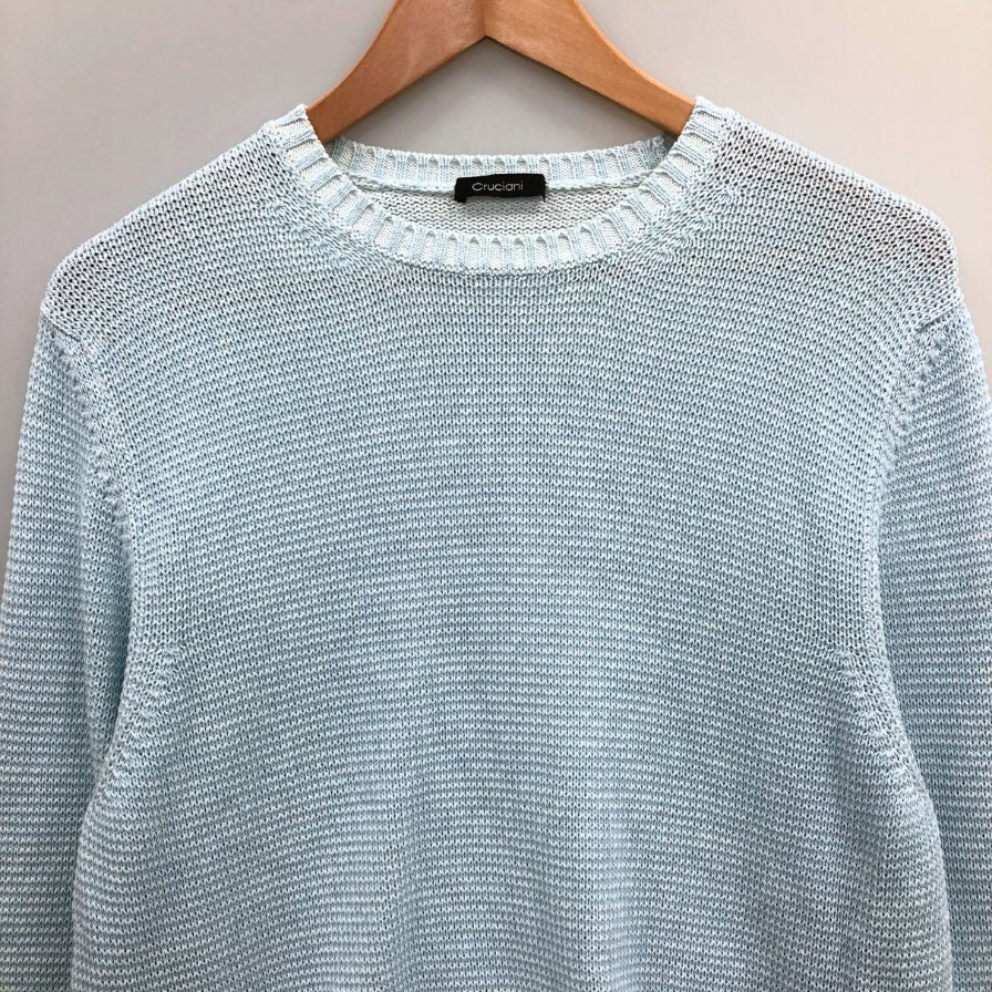 美品◆クルチアーニ クルーネックニット ブルー メンズ サイズ48 cruciani 【AFB21】