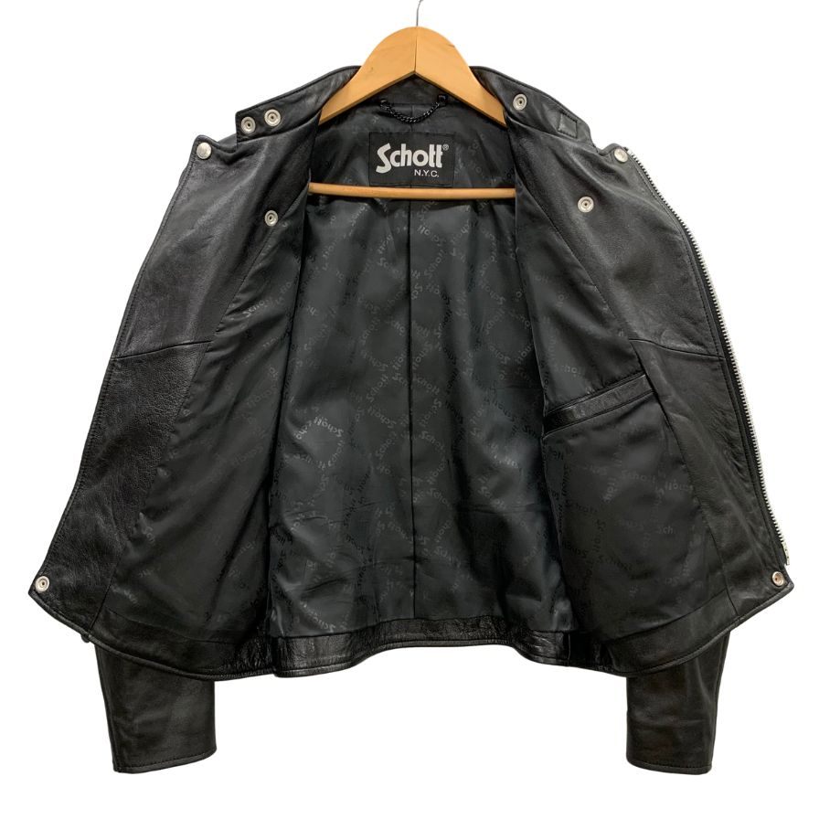 美品◆ショット ライダースジャケット ダブルブレスト レザー 3101048 ブラック レディース サイズ フリー schott 【AFG1】