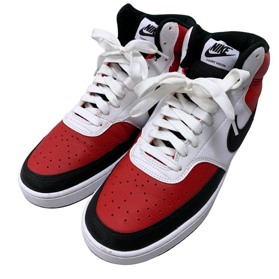 ナイキ コート ビジョン ミッド サテンレッド メンズ サイズ28.0 DM1186-600 Nike Court Vision Mid White Red Black 約28.0cm【AFC47】
