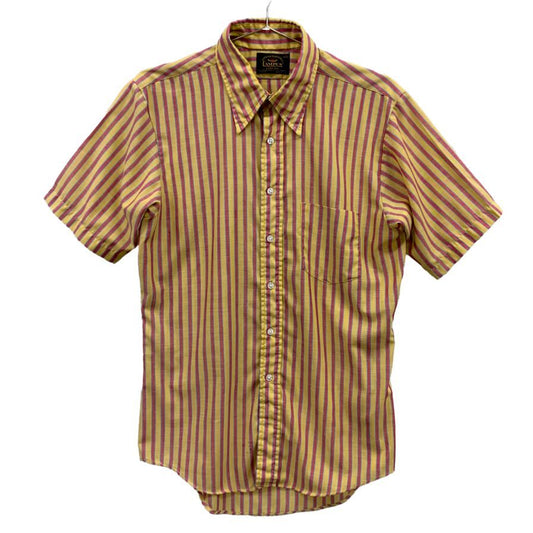 美品◆キャンパス レギュラーカラーシャツ 60年代 半袖 ストライプ メンズ イエロー&ピンク サイズM CAMPUS NEVER IRON 【AFB28】