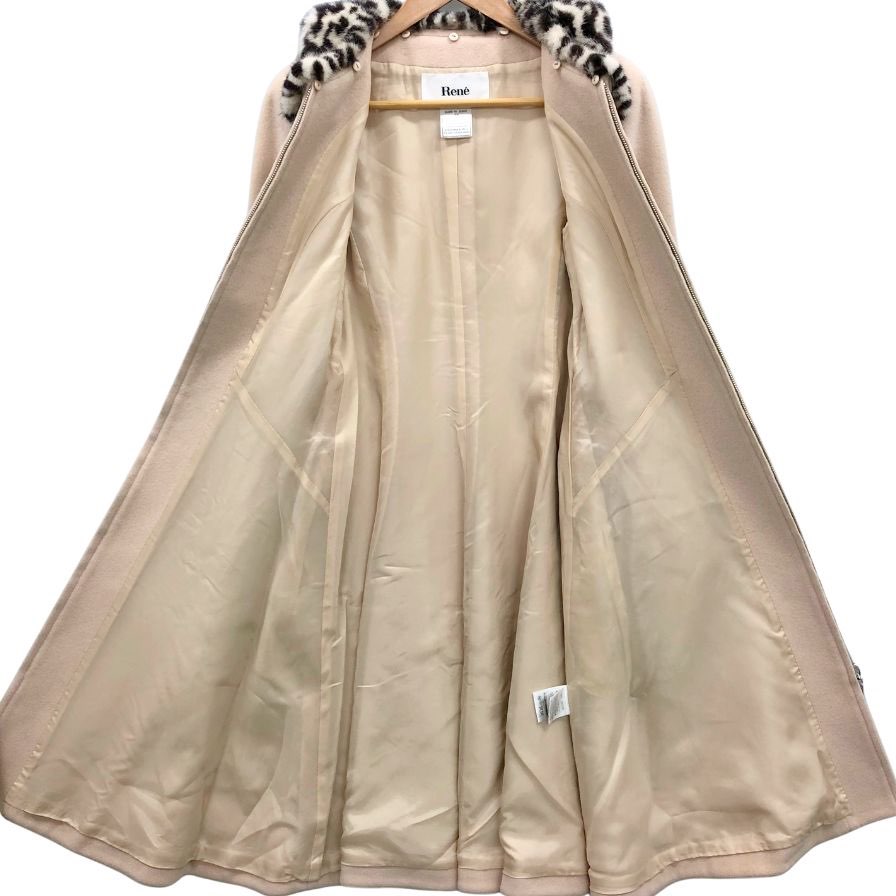 中古◆ルネ コート ウール ミンクファー ロング ベージュ ウール アンゴラ混 レディース サイズ34 Rene 【AFF23】