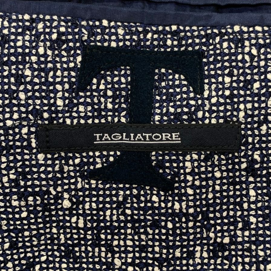 極美品◆タリアトーレ 2B テーラードジャケット 麻混綿 メンズ 48 ブルー系 TAGLIATORE 【AFB42】