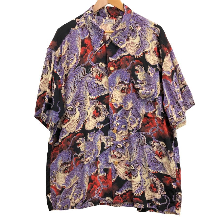 美品◆サンサーフ アロハシャツ 百虎 スペシャルエディション SS38201 レーヨン メンズ マルチカラー パープル系 サイズXL SUNSURF 【AFB37】