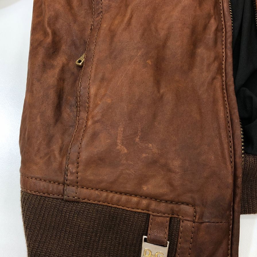中古■ドルチェ&ガッバーナ レザー リブ ブルゾン ボンバージャケット トルコ製 レディース サイズ40 ブラウン DOLCE&GABBANA 【AFA21】