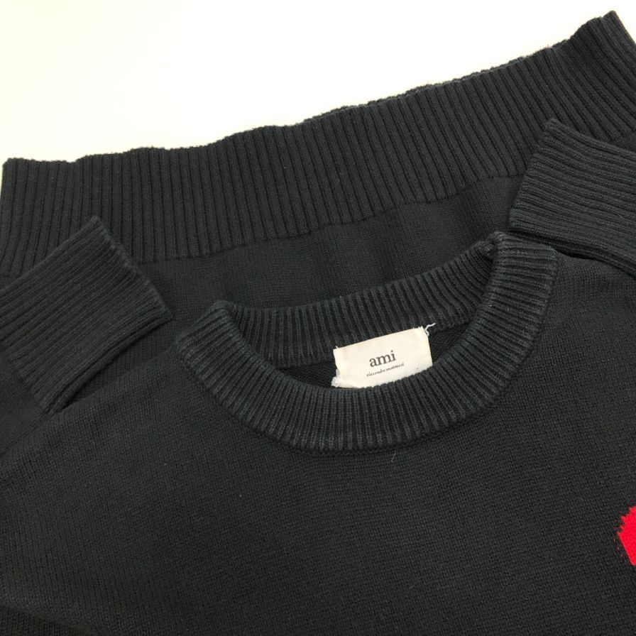美品◆アミ パリス ロゴ付きクルーネック ニット ブラック サイズ不明 AMI PARIS 【AFB13】