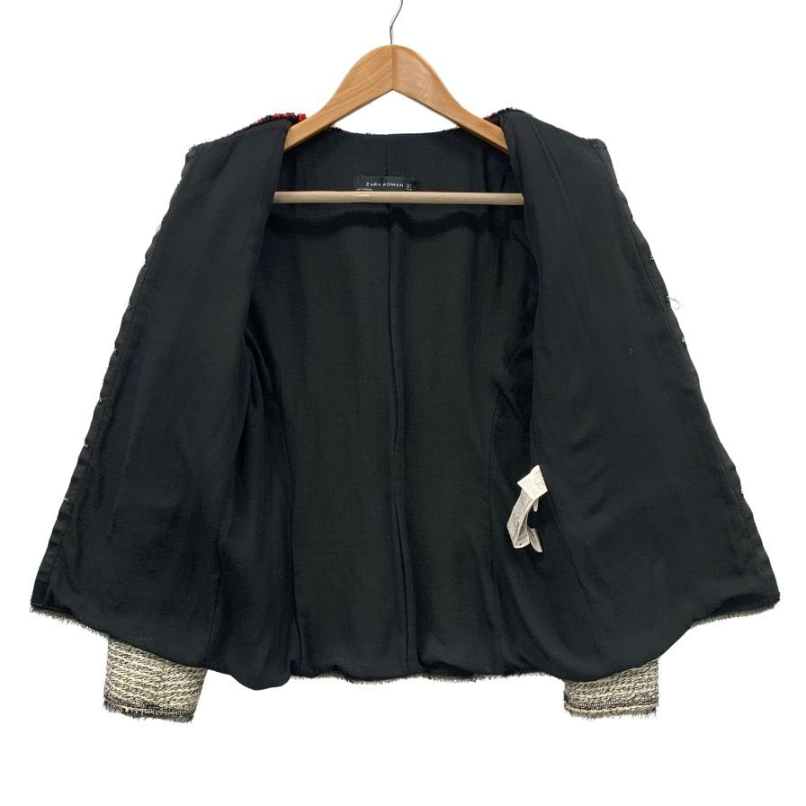 中古◆ザラ ウーマン ノーカラージャケット ツイード レディース サイズL ZARA WOMAN 【AFB40】