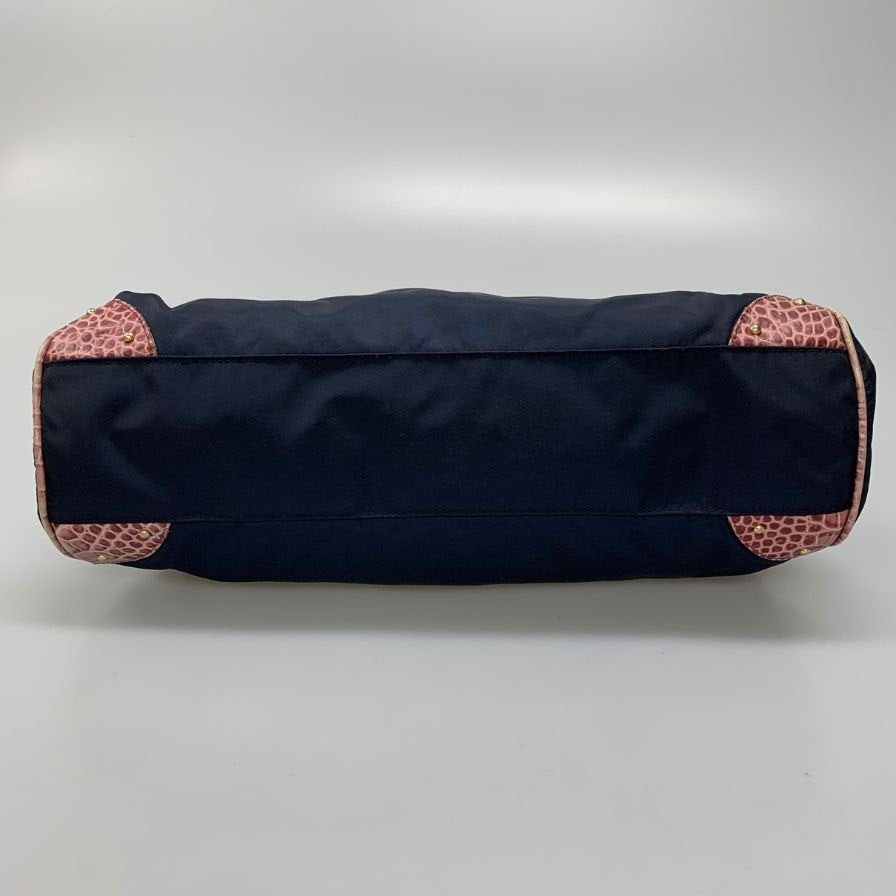 オロビアンコ トートバッグ 2way ショルダー ナイロン 型押し レザー ネイビー ピンク Orobianco【AFE12】
