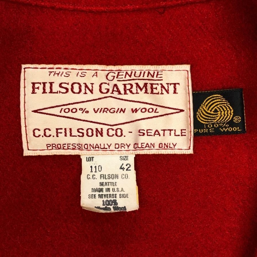 美品◆フィルソン マッキーノ クルーザー ジャケット ウール100% USA製 ビンテージ メンズ サイズ42 レッド FILSON GARMENT 【AFA10】