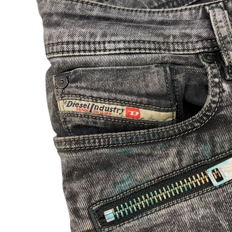 ディーゼル デニムパンツ SLEENKER-ZIP ボタンフライ USED加工 メンズ W30 ブラック DIESEL 【AFB31】