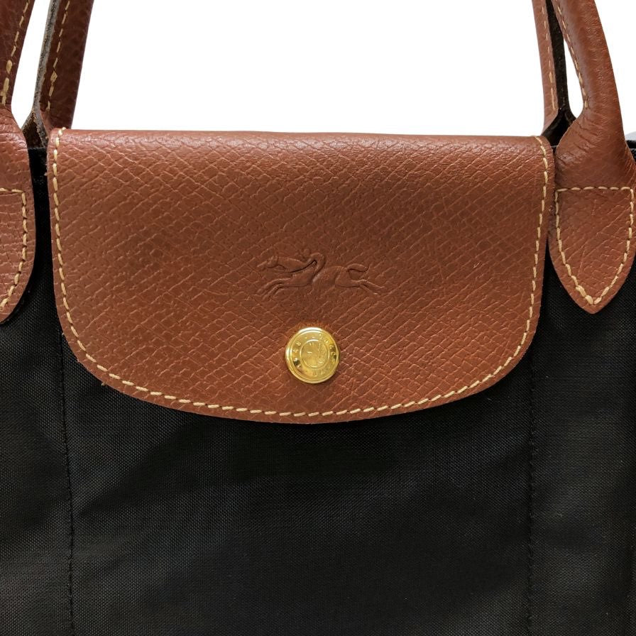 ロンシャン トートバッグ 折り畳み式 ナイロン×レザー ブラック×ブラウン レディース LONGCHAMP【AFE6】
