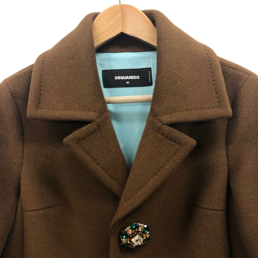 美品◆ディースクエアード チェスターコート ウール アンゴラ ポリエステル サイズ40 レディース ブラウン DSQUARED2 【AFA9】