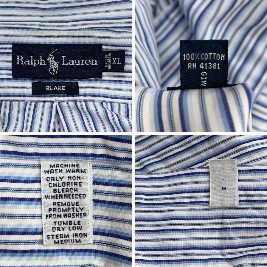 中古◆ラルフローレン 90S ストライプシャツ ブルー系 メンズ サイズL RALPH LAUREN 【AFB10】