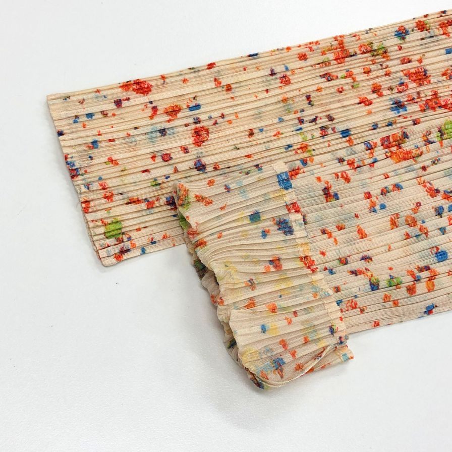 極美品◆プリーツプリーズ ロングワンピース 総柄 ENCHANTプリント ベージュ系 サイズ4 レディース PP23JH725 PLEATS PLEASE ISSEY MIYAKE 【AFB26】
