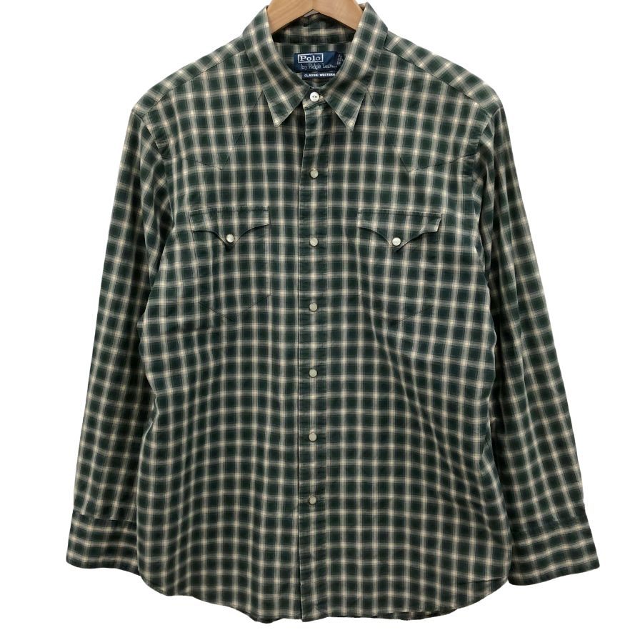 ポロ バイ ラルフローレン ウエスタンシャツ チェック柄 グリーン系 メンズ サイズLL Polo By RALPH LAUREN【LA】