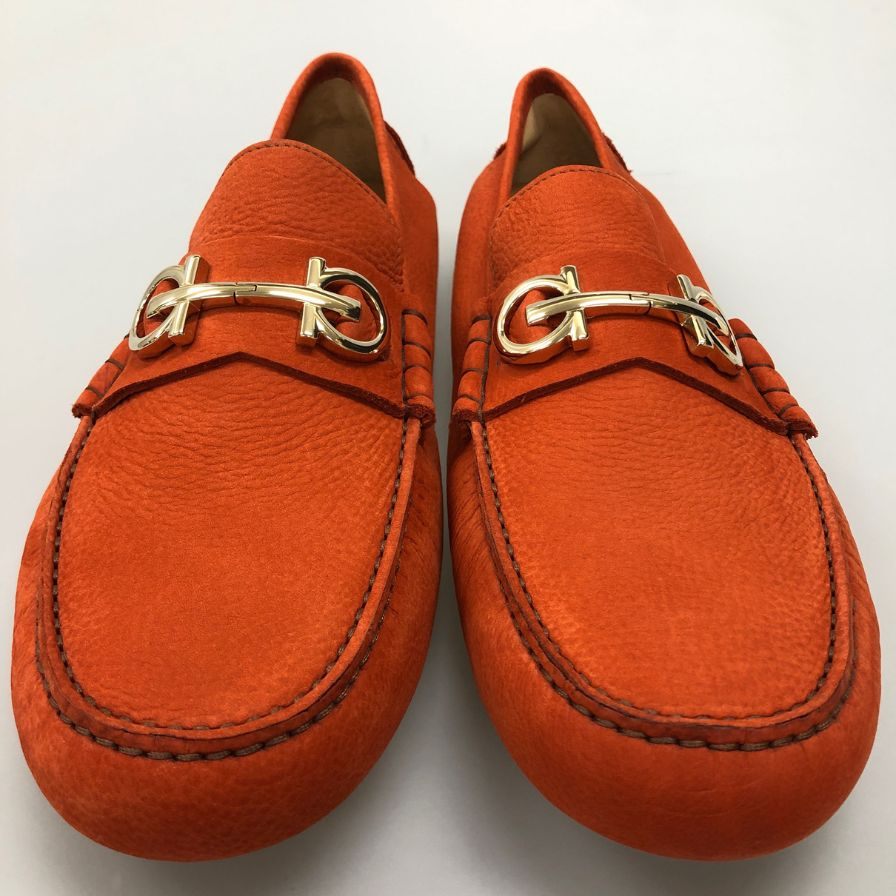 サルヴァトーレ フェラガモ ドライビングシューズ ガンチーニ ローファー レザー オレンジ メンズ サイズ11 Salvatore Ferragamo 約29.0cm【AFC2】