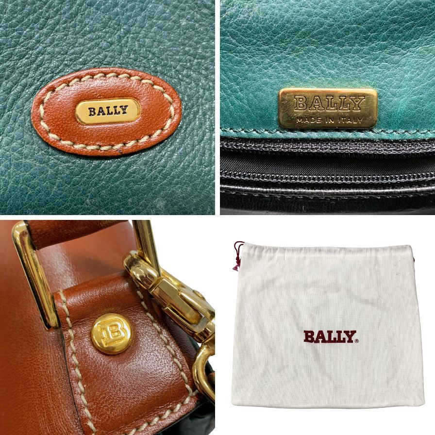 バリー ハンドバッグ ケリー タイプ 2Way レザー バッグ ゴールド金具 グリーン ブラウン BALLY【AFE5】