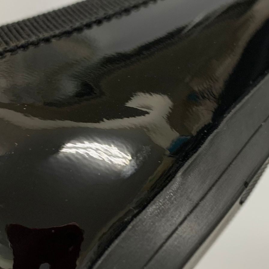 プラダ エナメル パテントレザー フラットシューズ ロゴ&リボンあしらい レディース サイズ36 ブラック PRADA 約22.5cm【AFC47】
