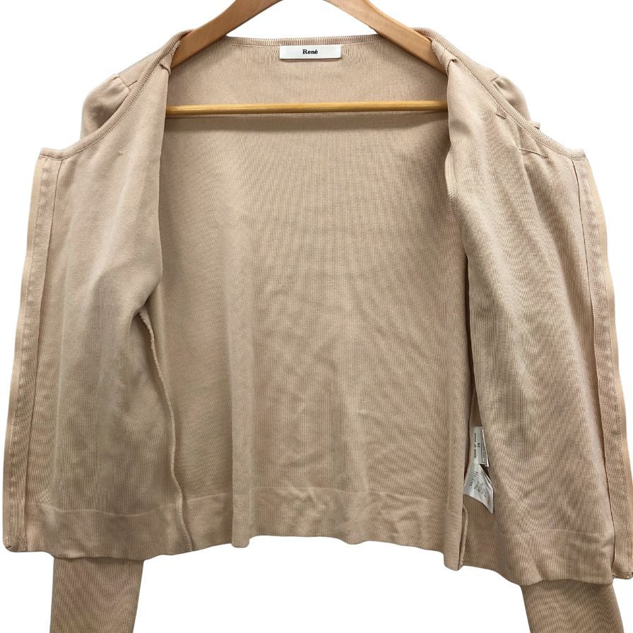 美品◆ルネ カーディガン カメリア ジップ アセテート リボン 6412740 ベージュ レディース サイズ38 Rene 【AFB6】