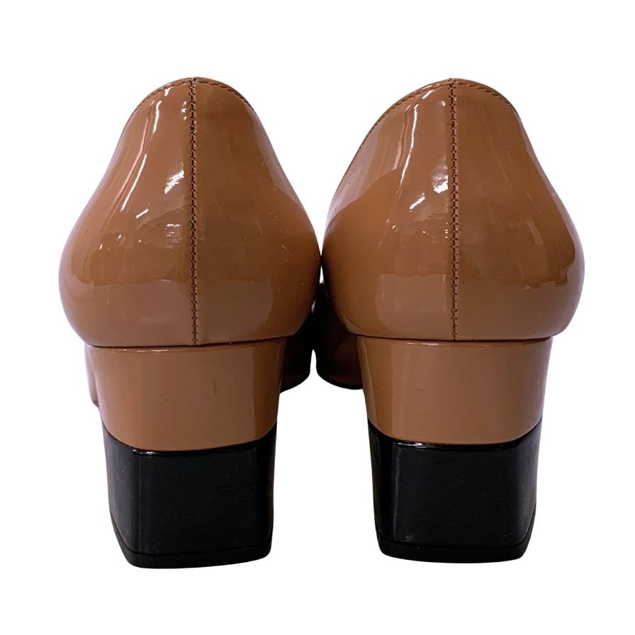 プラダ パンプス エナメル レザー チャンキ―ヒール バイカラー ベージュ系 レディース サイズ36.5 PRADA 約22.5cm【AFC34】