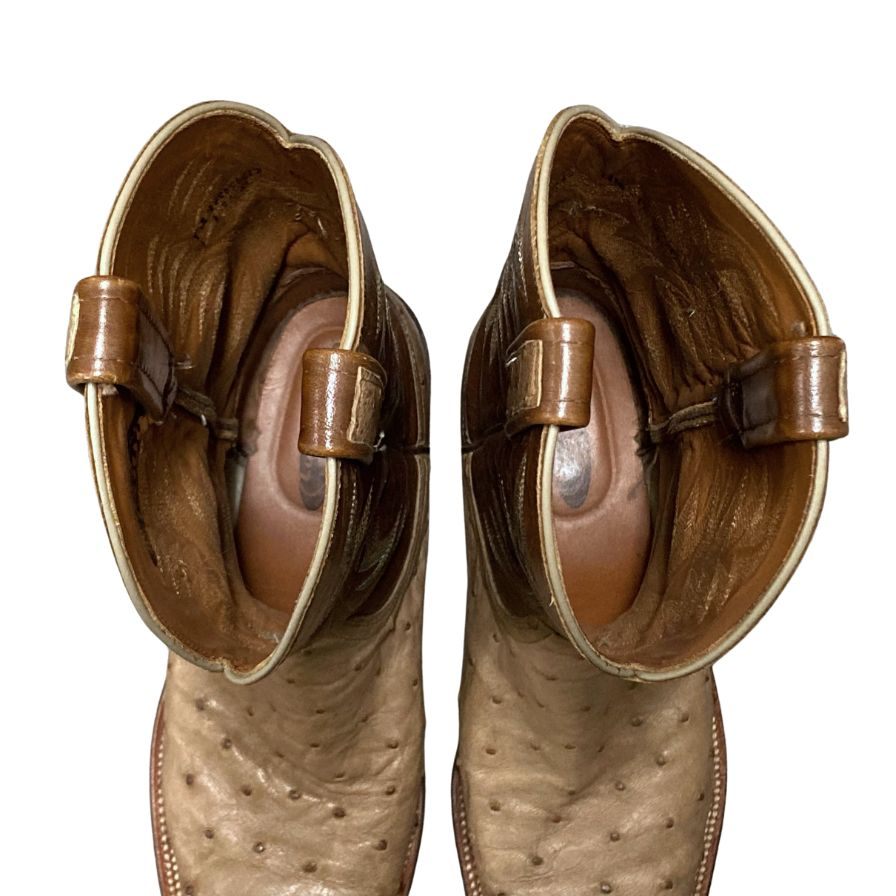ルケーシー 2000 ローパーブーツ オーストリッチ レザーコンビ メンズ サイズ8.5D ベージュ ブラウン Lucchese 2000 約27.0cm【AFC46】
