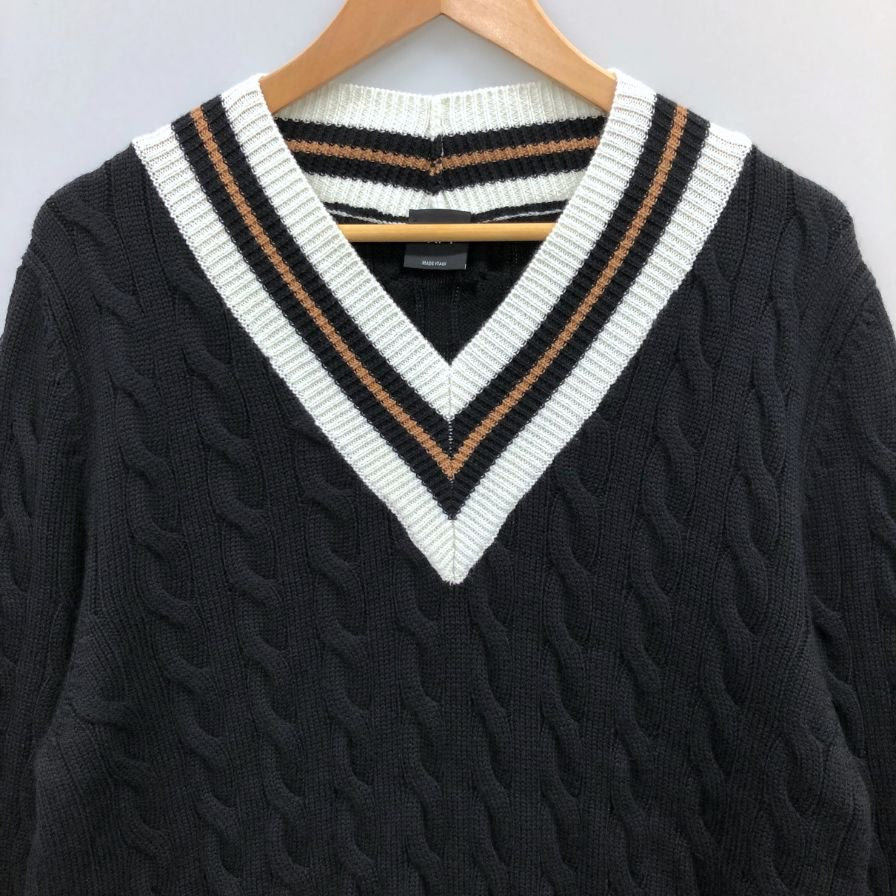 美品◆バフィー チルデンニット Vネック ウール ブラック×ホワイト×キャメル サイズ50 メンズ イタリア製 BAFY MADE IN ITALY 【AFB40】