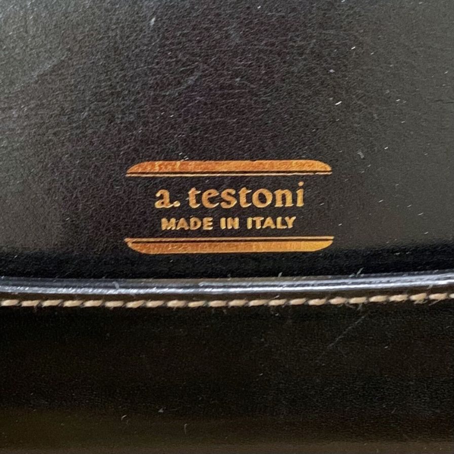 ア テストーニ ショルダーバッグ レザー イタリア製 ゴールド金具 ブラック a.testoni【AFE1】