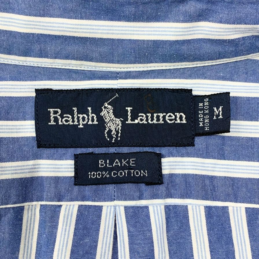 美品◆ラルフローレン 90S 長袖シャツ ストライプ ブルー系 サイズM Ralph Lauren 【AFB51】