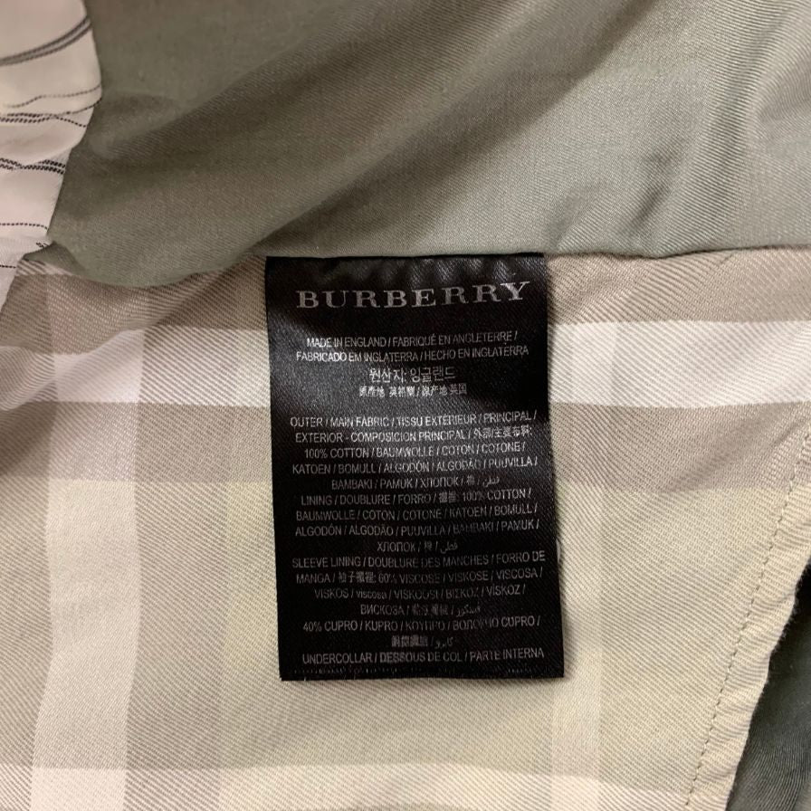 中古◆バーバリー ステンカラーコート イングランド製 サイズS グリーン系 コットン BURBERRY 【AFA14】