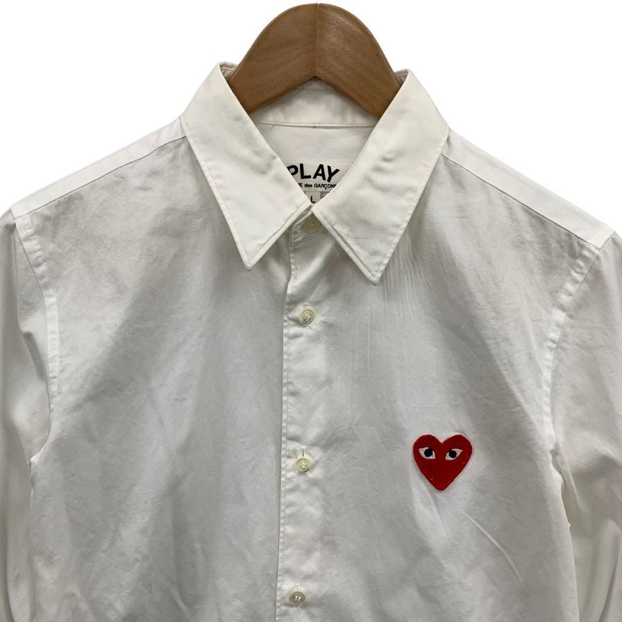 中古◆プレイ コムデギャルソン 長袖シャツ ワッペン ハート ホワイト メンズ サイズL PLAY COMME des GARCONS 【AFB44】