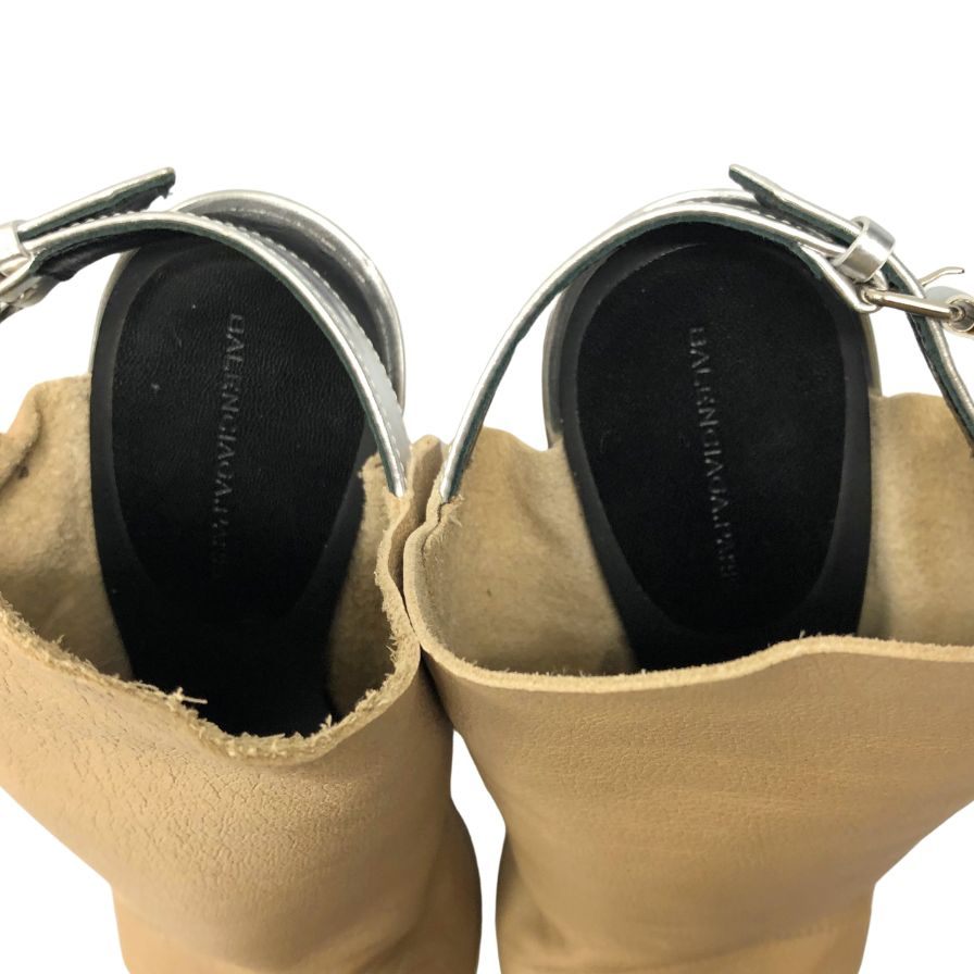 バレンシアガ ブーツサンダル ストラップ レザー ベージュ系 レディース サイズ37 BALENCIAGA 約23.5cm【AFC2】